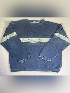 VTG 1990s Nuovo Jeanswear Striped Colorblock Sweatshirt Distressed Thrashed XL